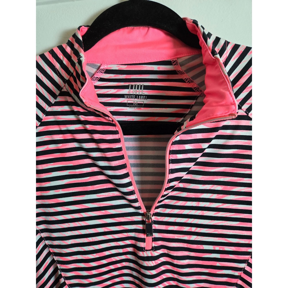 Tail White Label Women's Medium Quarter Zip Pullover Pink Black Striped Golf Top - Picture 3 of 8